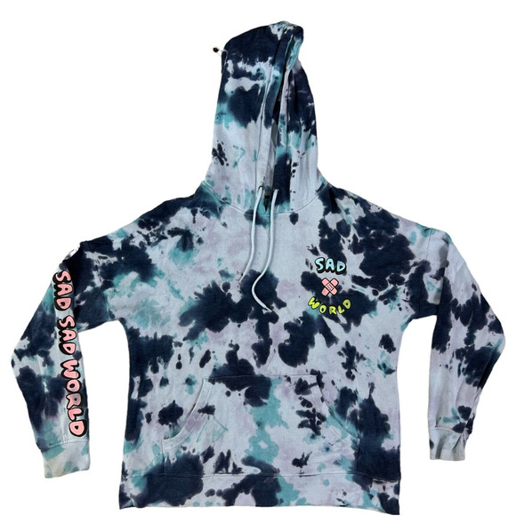 A-Lab Freela Sad World Blue Tie Dye Long Sleeve‎ Hoodie Size Medium - Picture 1 of 7